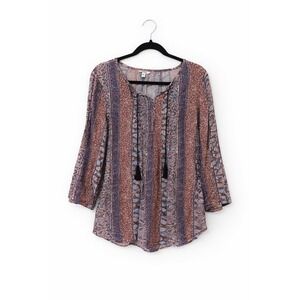 Sonoma Boho Paisley Peasant Blouse Size L | Bohemian Festival Top Tassel Tie Y2K
